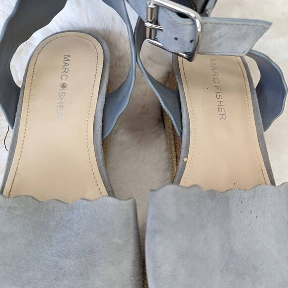 Marc Fisher Leather Sandals Dusty Blue Scallop Platform Espadrille Sandal Size 6 - Picture 6 of 8
